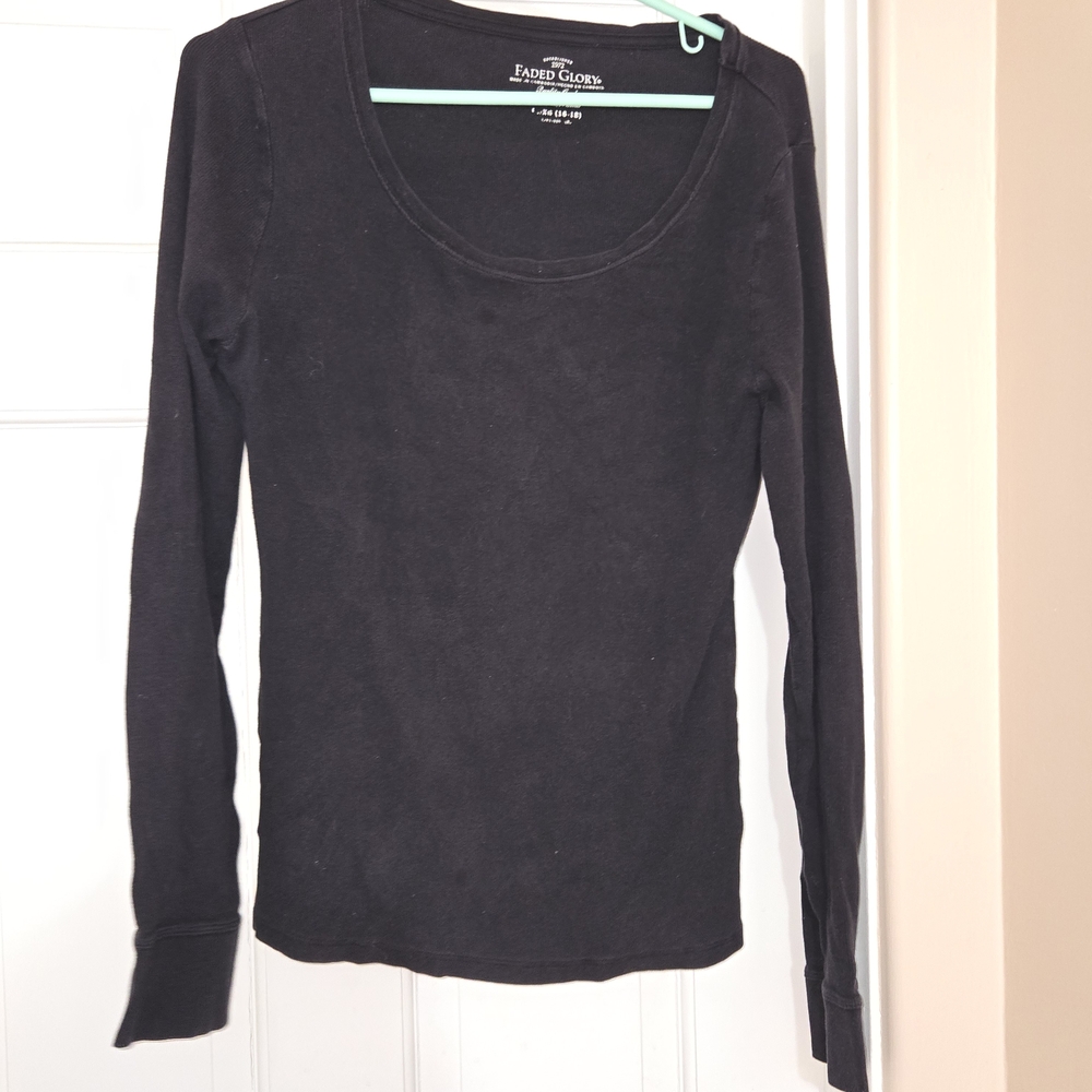 Faded Glory Black Fitted Long Sleeve Blouse